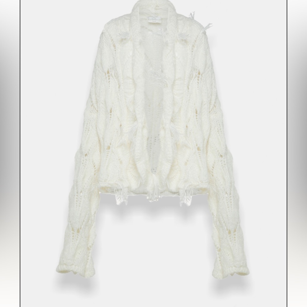OPENWORK CARDIGAN WITH OSTRICH FEATHERS